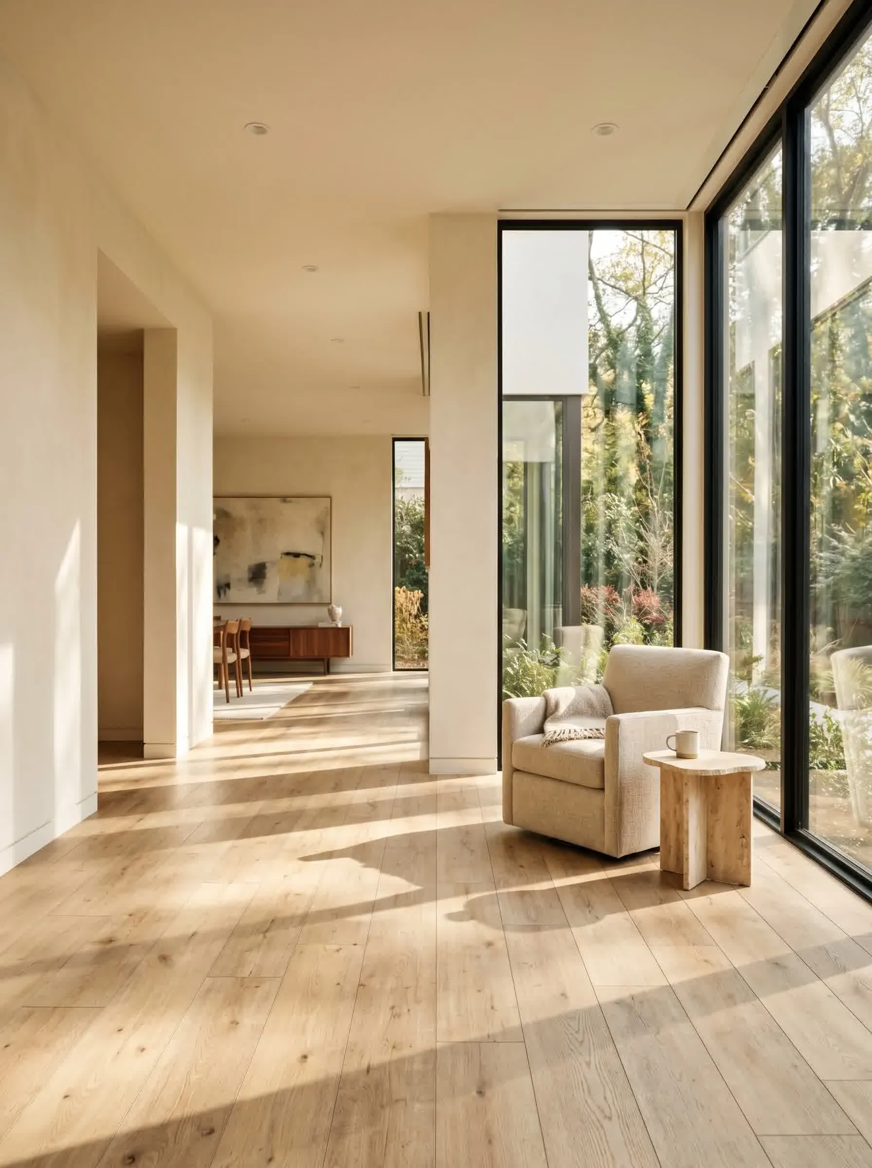 Beautifully installed hardwood flooring in a bright living space